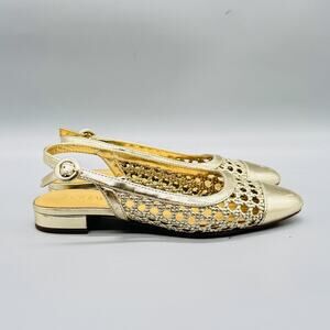 J Crew Shoes Womens 5 Gold Leather Slingback Woven Flats Cutout Casual Party